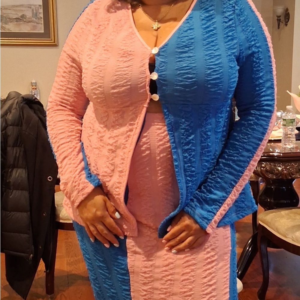 Maternity Gender Reveal Dress Pink Blue Color Block Ribbed Bodycon Maxi Dress xl - Picture 3 of 6